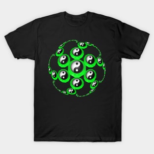 Yin Yang Design - Green Color with a Ball Effect T-Shirt